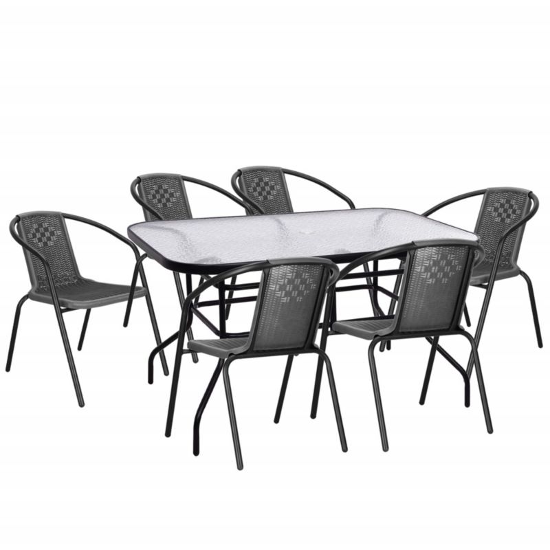 Zestaw mebli ogrodowych Springos stół prostokątny i 6 krzeseł metalowych komplet czarno-szary 1 kpl.
