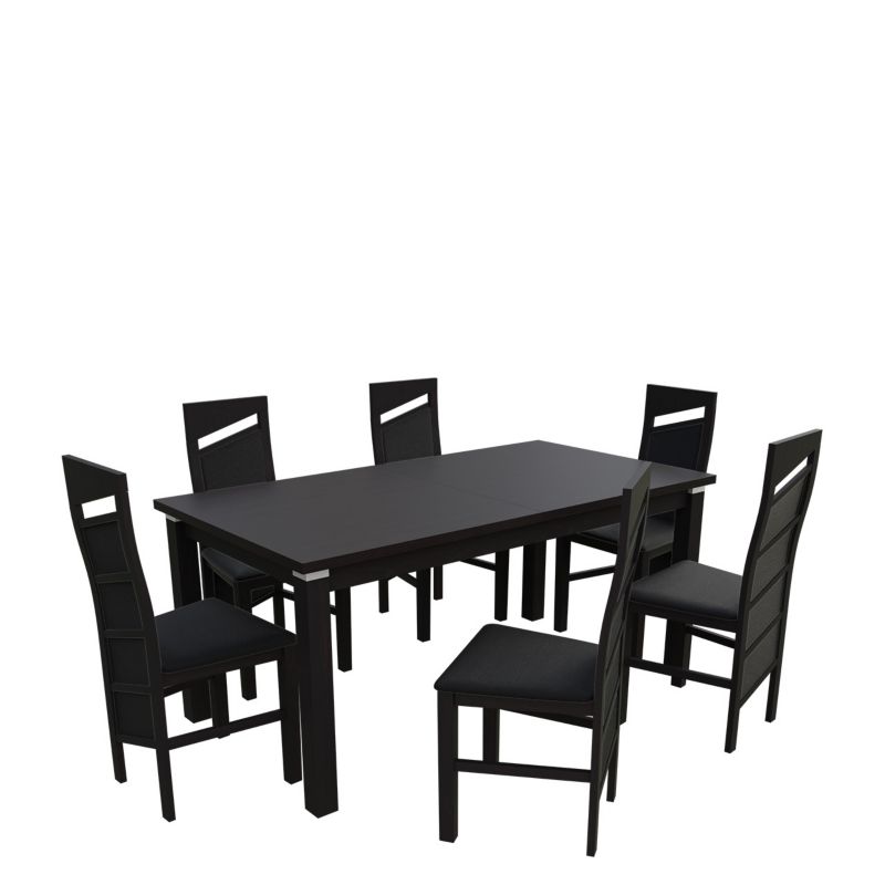 Zestaw RO48 MIRJAN 24 Stół rozkładany S18-L-S 80x160/200 + 6 krzeseł K61 wenge + czarna ekoskóra 1 kpl.