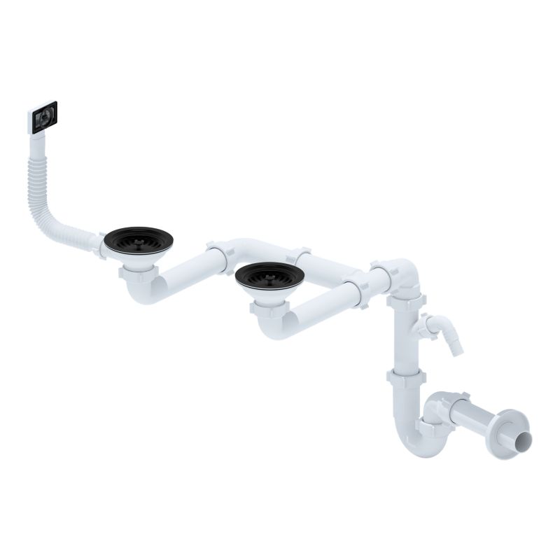 Syfon do zlewozmywaka 2-komorowego Tycner sitka czarny mat