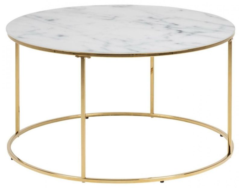 Stolik kawowy Bolton okrągły ACTONA biały marmurowy szklany złoty nowoczesny 80 cm 1 szt.