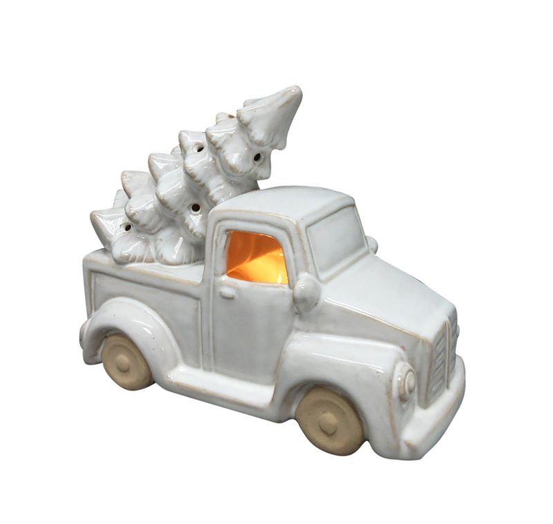 Figurka Hytte w kształcie auta z choinką, ceramika, biała, 21,7x10,3xh15,5 cm 1 szt.