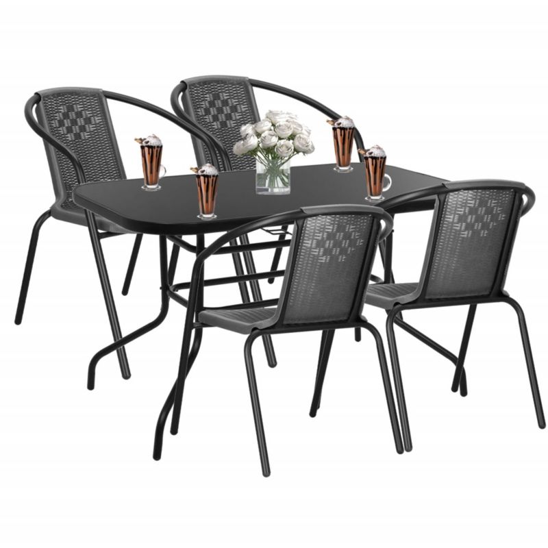 Komplet mebli ogrodowych Springos stół 140x80 cm prostokątny i krzesła metalowe 4 szt. zestaw na balkon czarno-szary 1 kpl.