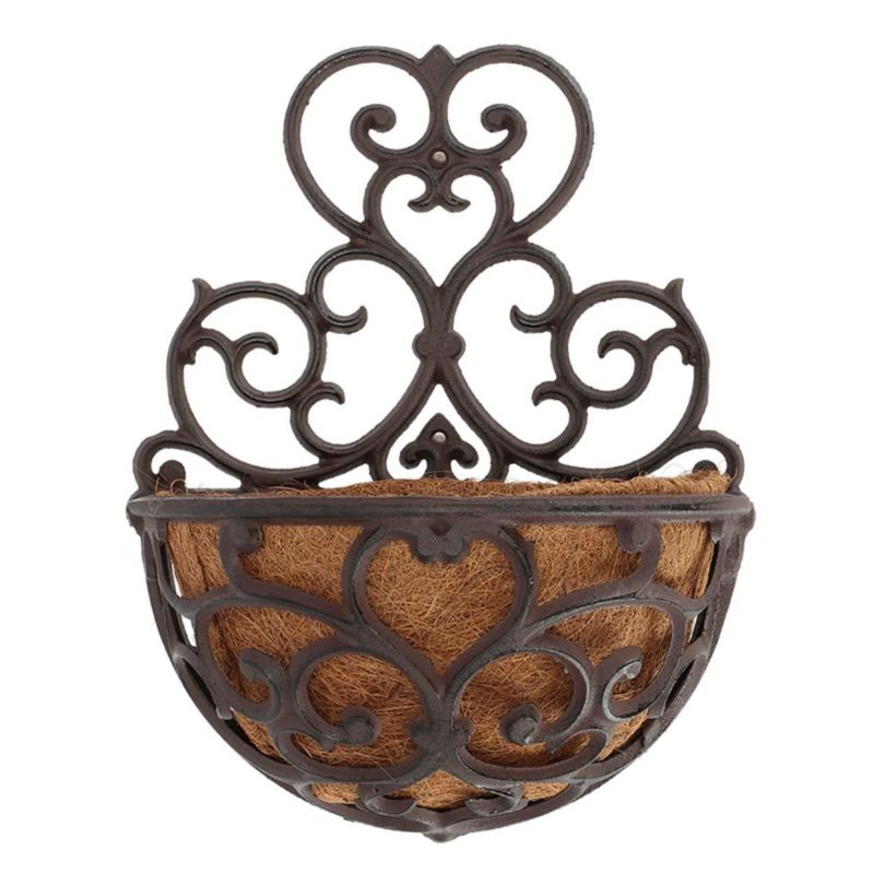 Donica ścienna Esschert Design brązowa żeliwna z koszykiem kokosowym 2,3L 1 szt.