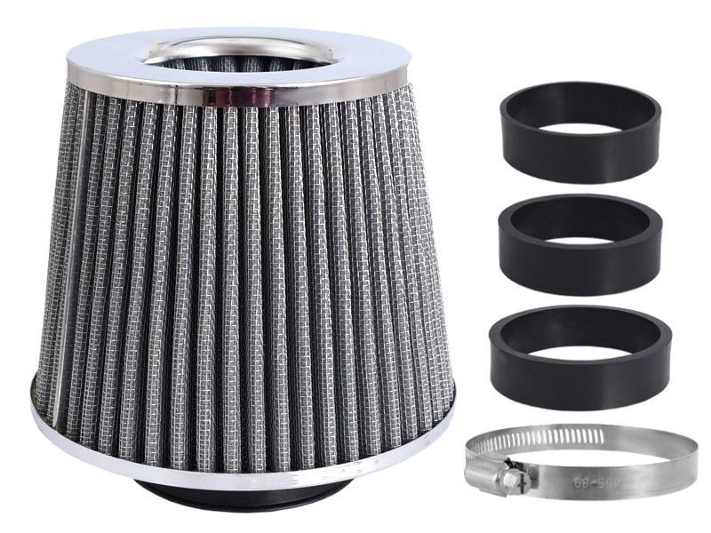 Filtr powietrza stożkowy, Carmotion, 155x130x120 mm, srebrny/chrom, adaptery: 60, 63, 70 mm, 1 szt.