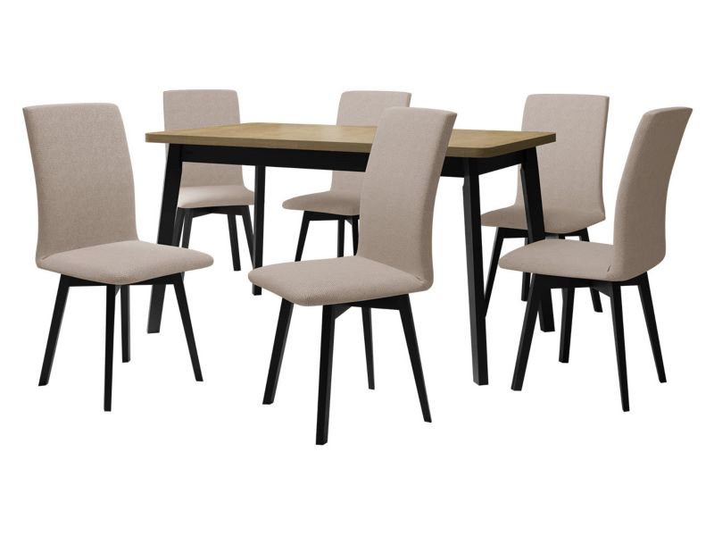 Zestaw DR24 MIRJAN 24 Stół rozkładany Oslo VI 80x140/180 + 6 krzeseł Luna 2 sonoma + czarny + beżowa tapicerka 1 kpl.