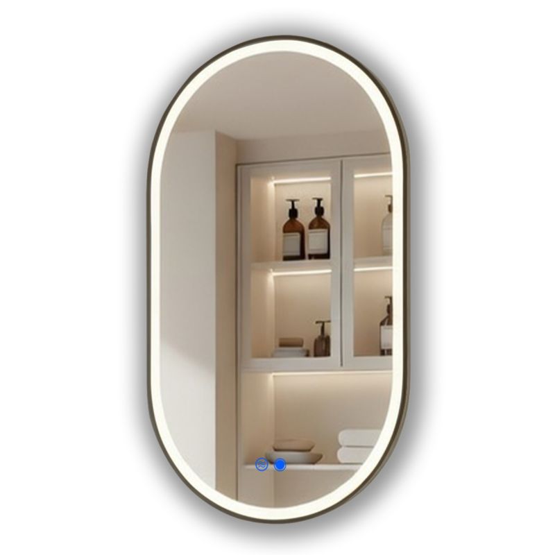 Lustro łazienkowe w ramie 50x80 Czarny mat Włącznik dotykowy LED Dual mata grzewcza Owalny 1 szt.