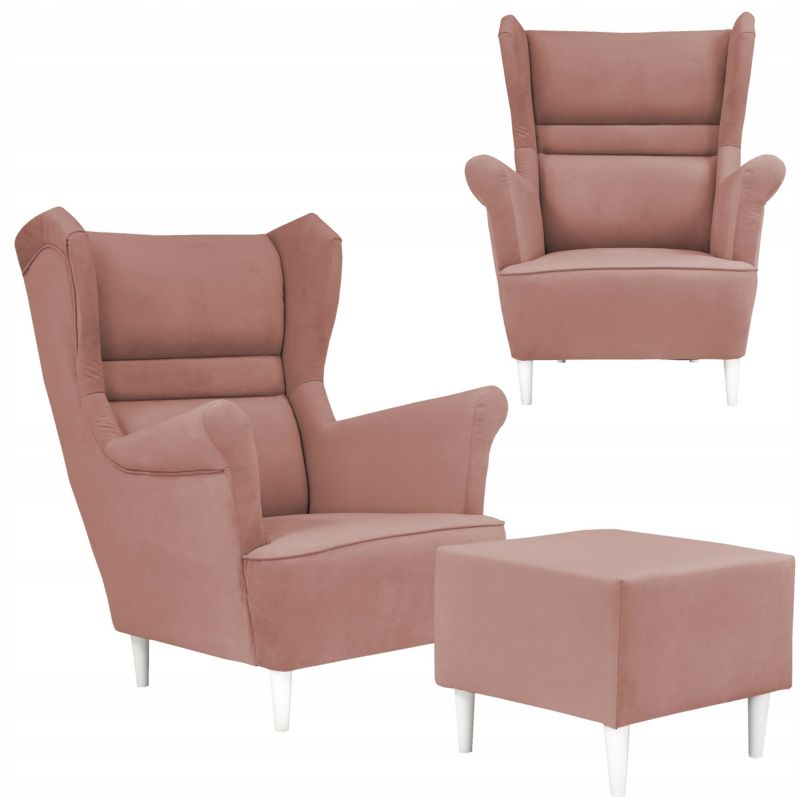 Fotel uszak do salonu z podnóżkiem Family Meble Zoja malinowy 1szt