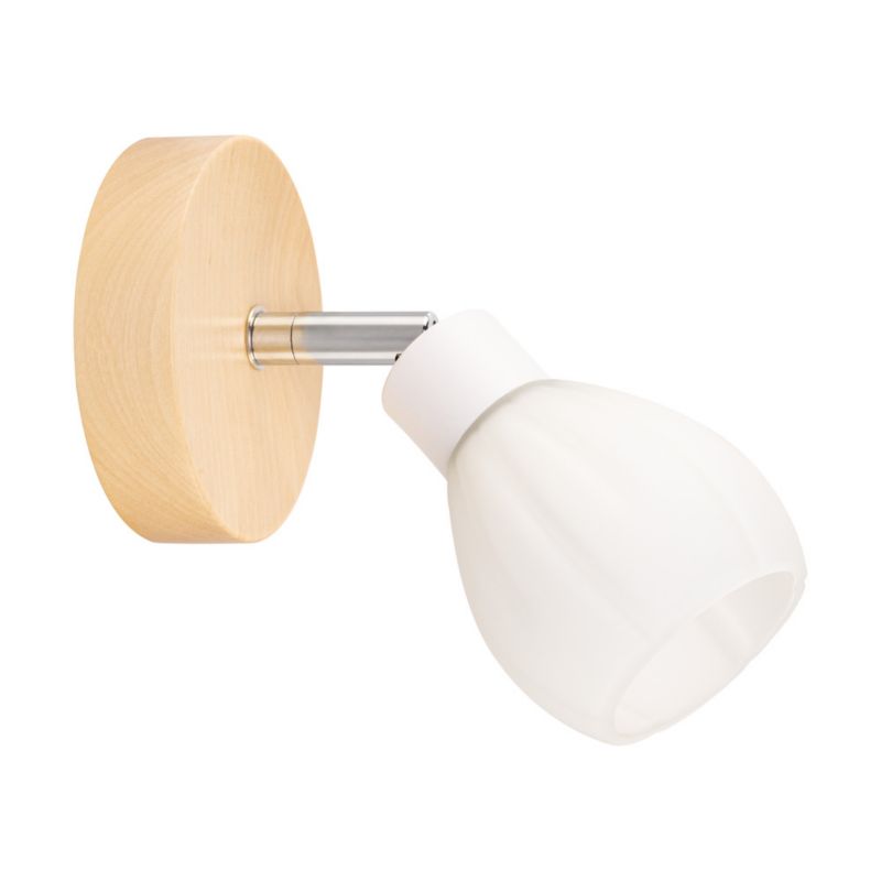 Drewniany Kinkiet SPOT Light 1xG9 LED 3W Naturalna Brzoza FSC z Białym Szklanym Kloszem, Polski Producent, 1 szt.