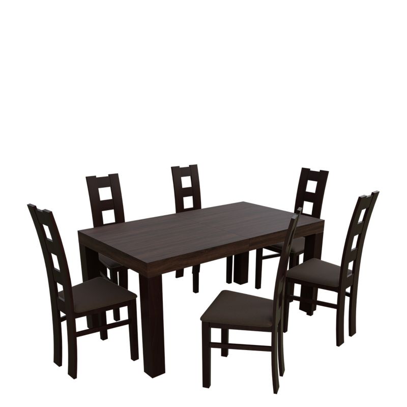 Zestaw RO46 MIRJAN 24 Stół rozkładany SF-25 90x160/210 + 6 krzeseł K42 orzech + gorzka czekolada 1 kpl.