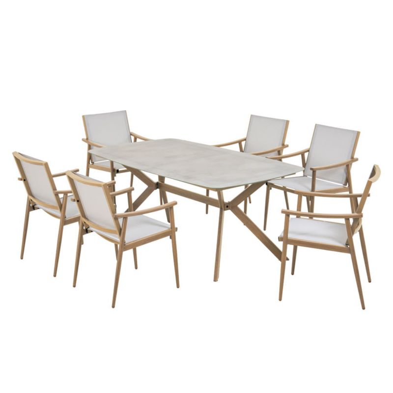 Zestaw Mebli Jadalnianych Mirpol 6 os Ogrodowe Ceramiczny Stół Ergonomiczne Krzesła, Beżowy 1 szt.