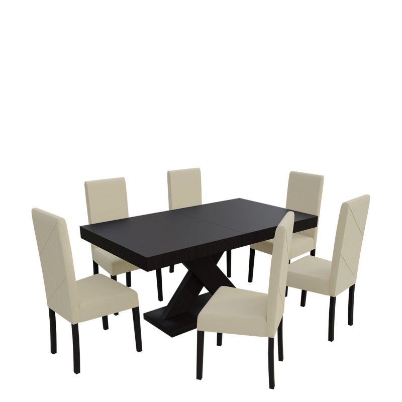 Zestaw RO06 MIRJAN 24 Stół rozkładany S05 90x160/210 + 6 krzeseł K02 wenge + ekoskóra ecru 1 kpl.