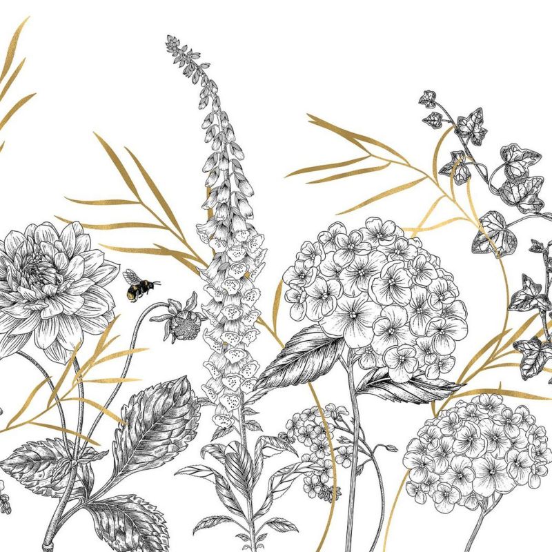 fototapeta Sanders & Sanders kwiaty czarno-białymIzłotym 400 x 280 cm - 1 rol.