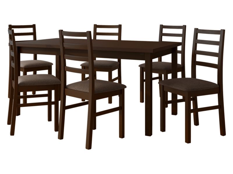 Zestaw DR02 MIRJAN 24 Stół rozkładany Modena II 90x160/200 + 6 krzeseł Nilo 8 orzech + brązowa tapicerka 1 kpl.