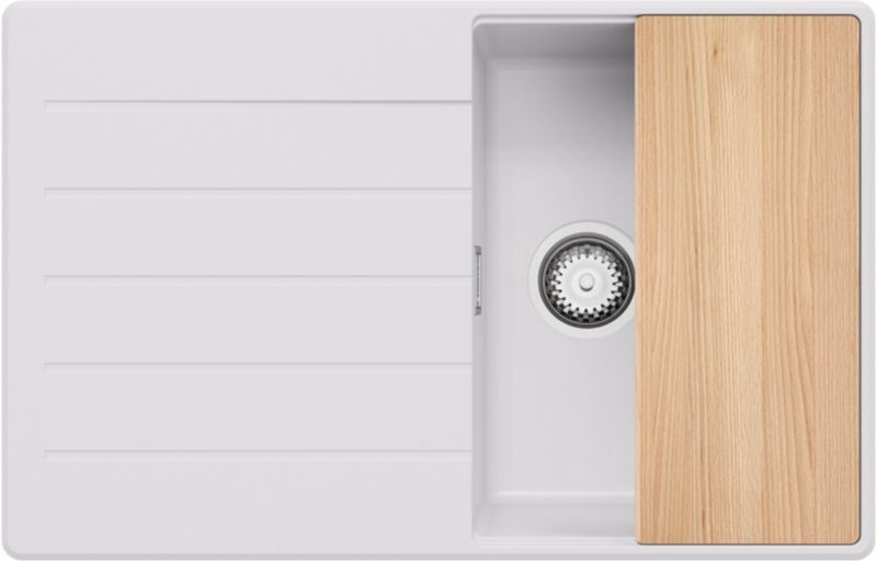 Zlewozmywak Kopenhaga PRIMAGRAN Nablatowy 78x50cm do szafki od 45cm, Biały + Syfon + Deska, S340, 1 szt.