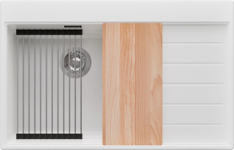 Zlewozmywak Sydney PRIMAGRAN Nablatowy 78x50cm do szafki od 50cm, Biały + Syfon + Akcesoria, S367, 1 szt.