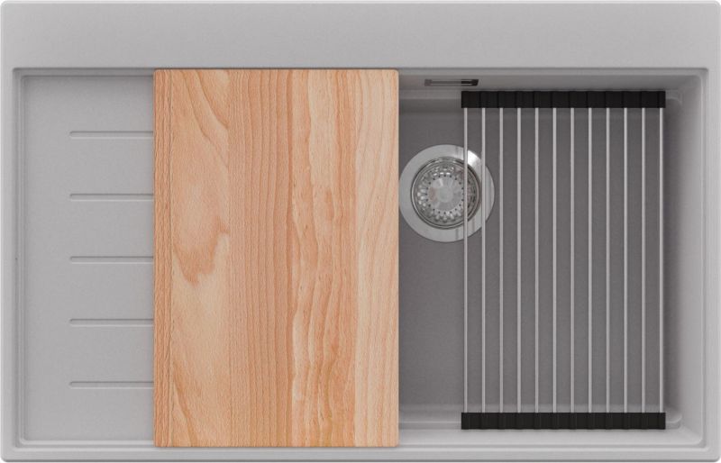 Zlewozmywak Sydney PRIMAGRAN Nablatowy 78x50cm do szafki od 60cm, Szary + Syfon + Akcesoria, , 1 szt.