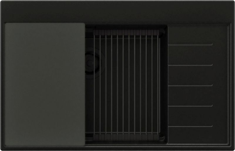 Zlewozmywak Sydney PRIMAGRAN Nablatowy 78x50cm do szafki od 60cm, Cały Czarny + Syfon + Akcesoria, , 1 szt.