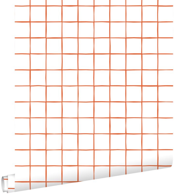 Tapeta ESTAhome motyw kratki pomarańczowymIbiałym 50 x 900 cm - 1 rol.