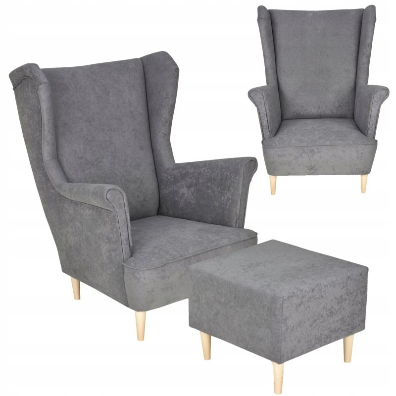 Fotel uszak do salonu z podnóżkiem Family Meble MAX siwy 1szt