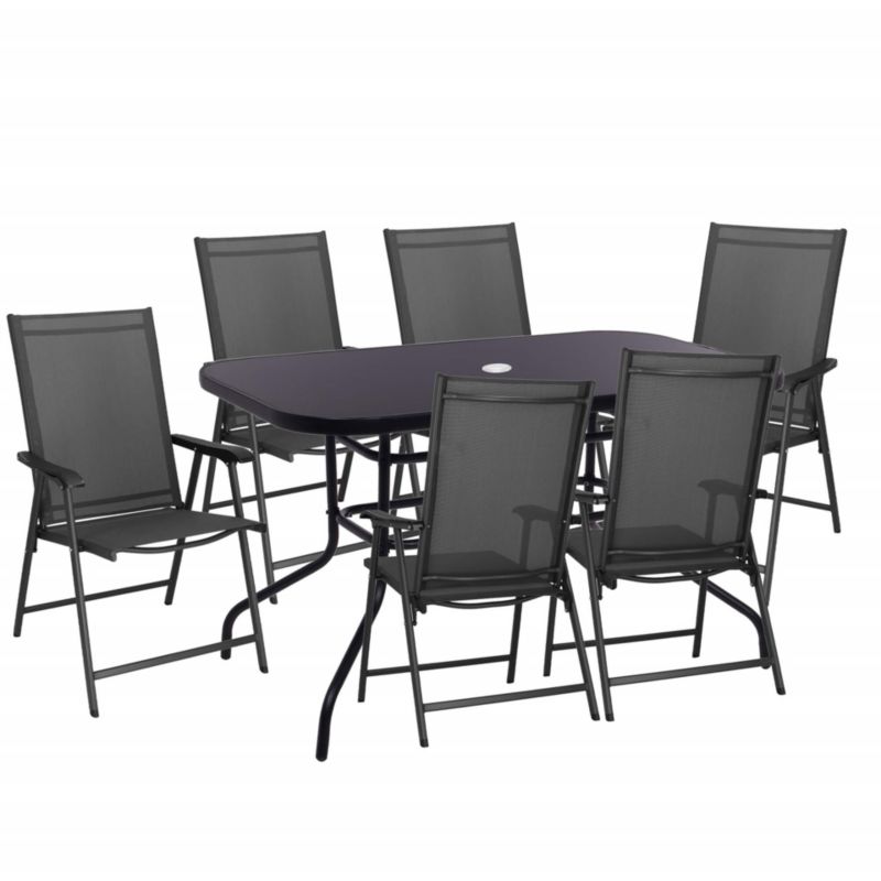 Zestaw mebli ogrodowych Springos stół ze szkłem hartowanym, 6 krzeseł komplet na taras czarno-szary 1 kpl.