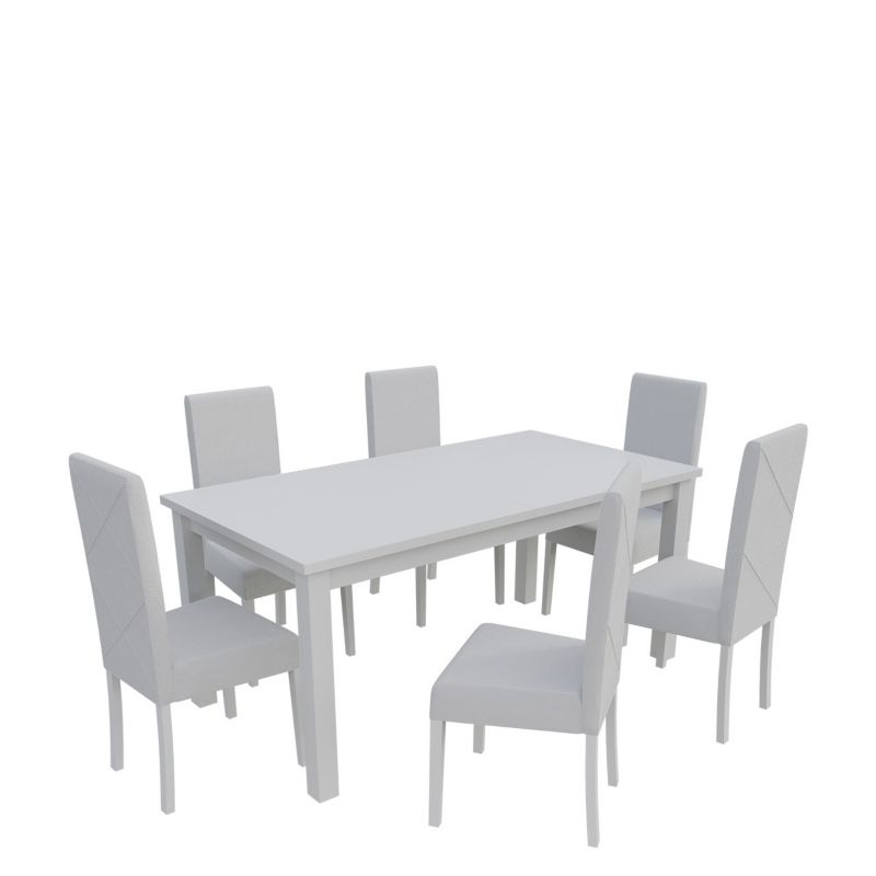 Zestaw RO13 MIRJAN 24 Stół rozkładany S18-L 80x160/200 + 6 krzeseł K02 biały + biała ekoskóra 1 kpl.