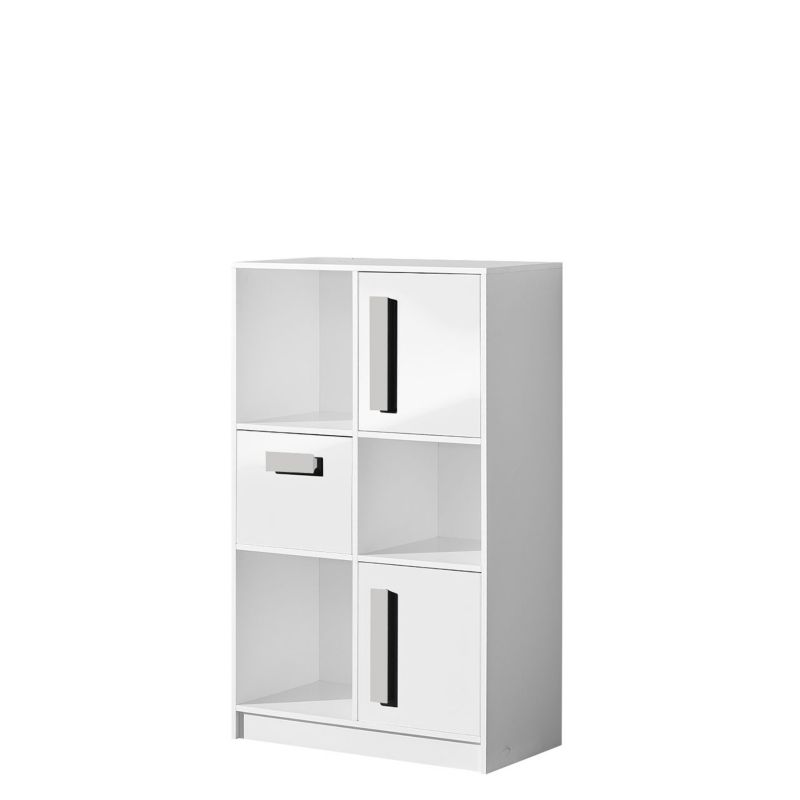 Komoda wysoka MIRJAN 24 Guliver 7 biały + biały połysk + szary 1 szt.