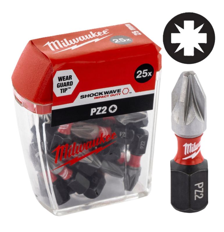 Bity udarowe Milwaukee Shockwave PZ2 Stal S2 25 mm 25szt