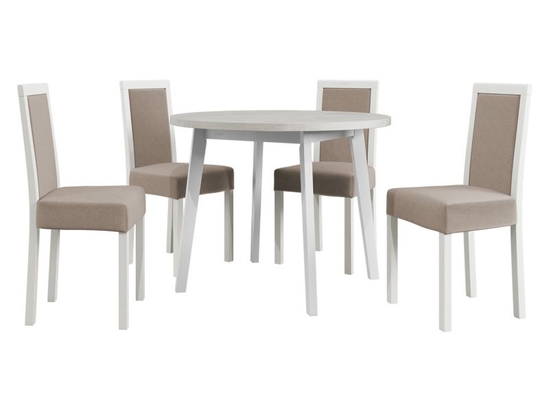 Zestaw DR01 MIRJAN 24 Stół Oslo III 100 + 4 krzesła Roma 3 biały + beżowa tapicerka 1 kpl.