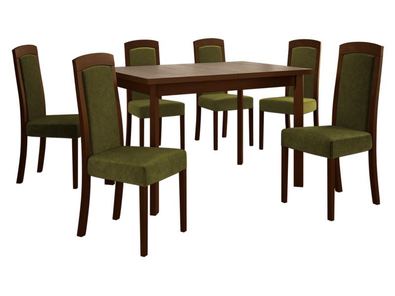 Zestaw DR26 MIRJAN 24 Stół rozkładany Max V P 80x120/150 + 6 krzeseł Roma 7 orzech + ciemnozielona tapicerka 1 kpl.