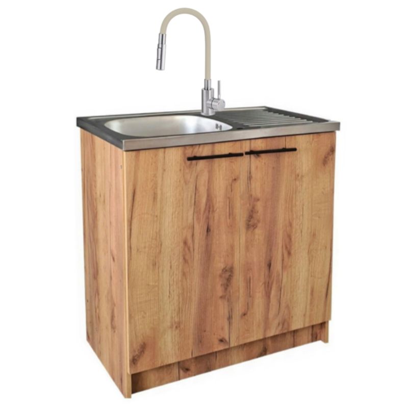 Szafka Kuchenna Stamar Dąb 800x500mm Zlew Bateria Deante Beżowa Elastyczna 2w1 Syfon 1 szt