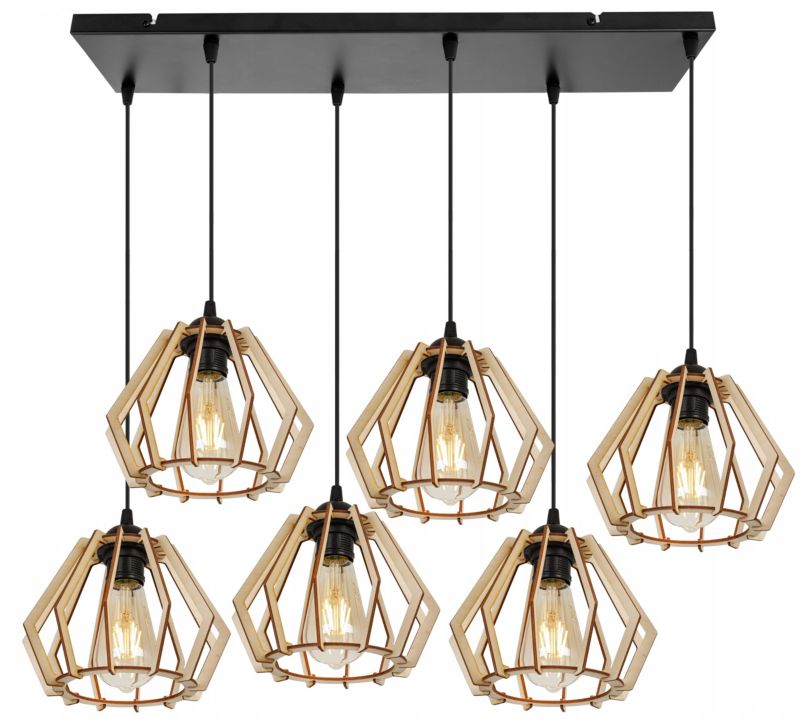 Lampa sufitowe wisząca Light Home LH Timber drewno diament 6x E27 60W czarny 1szt.