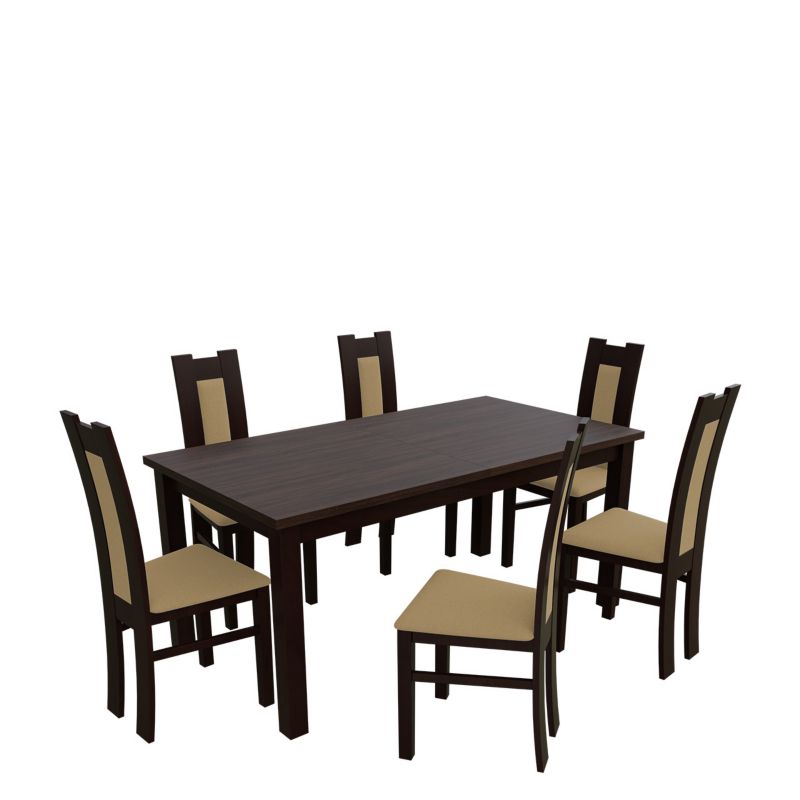 Zestaw RO17 MIRJAN 24 Stół rozkładany S18-L 80x160/200 + 6 krzeseł K41 orzech + piaskowy 1 kpl.