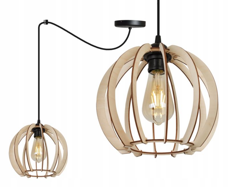 Lampa sufitowa wisząca Light Home LH Spider Timber Drewno 1x E27 60W okrągły klosz 24cm czarny/naturalny 1szt.