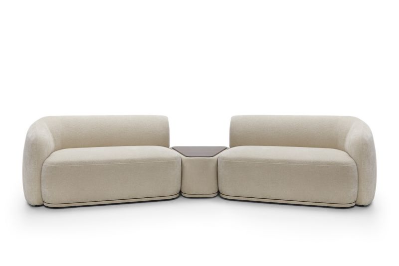 Sofa modułowa Bettso Nodis z zaokrąglonymi bokami i trójkątną pufą z blatem beżowy 1szt.