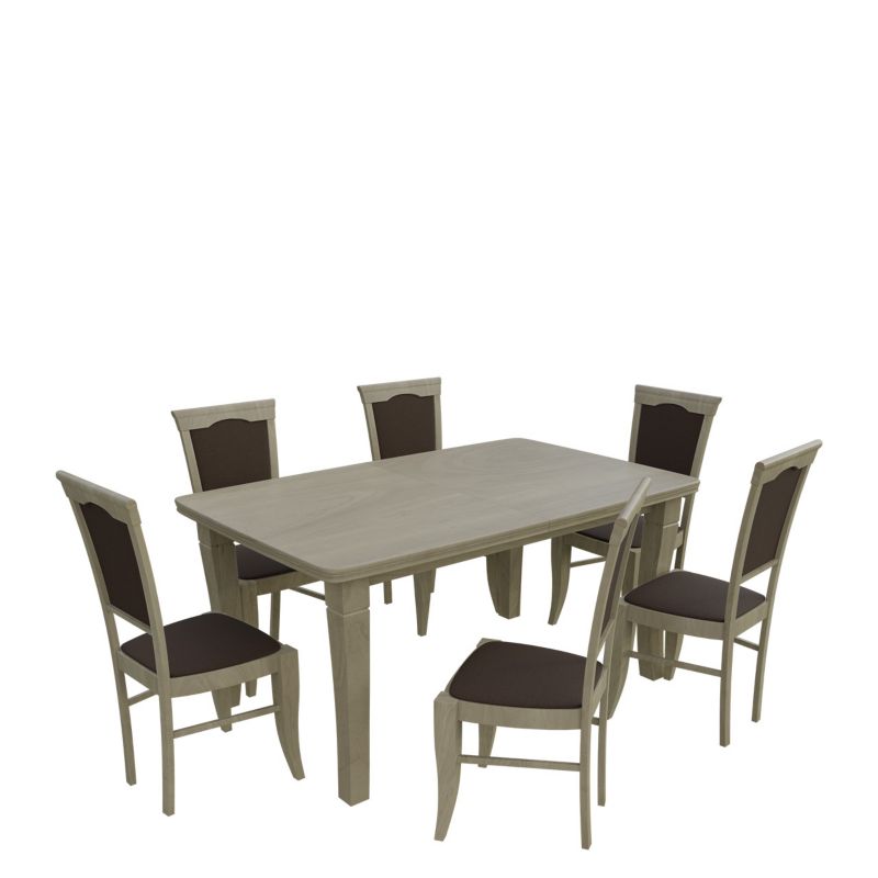 Zestaw RO30 MIRJAN 24 Stół rozkładany S26 100x160/400 + 6 krzeseł K13 dąb sonoma + gorzka czekolada 1 kpl.