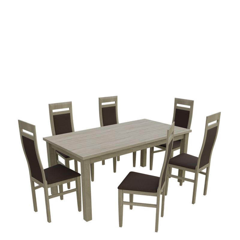 Zestaw RO24 MIRJAN 24 Stół rozkładany S18-L 80x160/200 + 6 krzeseł K70 dąb sonoma + gorzka czekolada 1 kpl.