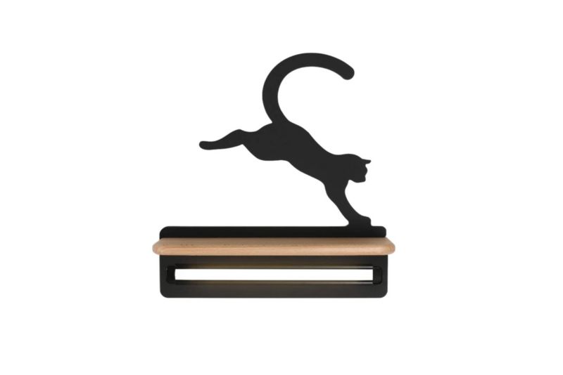 Kinkiet Candellux Cat czarny z jasnym drewnem skaczący kot LED 5W 4000K 250lm IP20 wym: 29 x 27 x 12 cm - 1 szt.