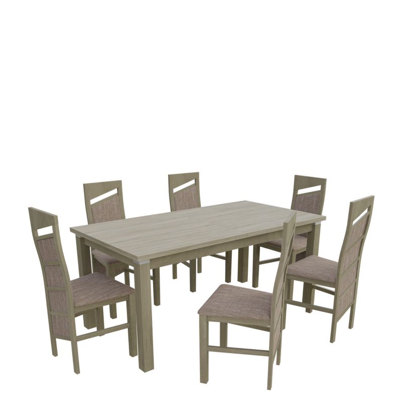 Zestaw RO48 MIRJAN 24 Stół rozkładany S18-L-S 80x160/200 + 6 krzeseł K61 dąb sonoma + jasny brąz 1 kpl.
