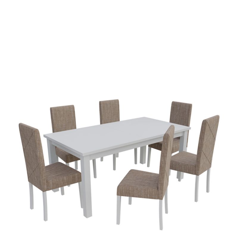 Zestaw RO13 MIRJAN 24 Stół rozkładany S18-L 80x160/200 + 6 krzeseł K02 biały + jasny brąz 1 kpl.