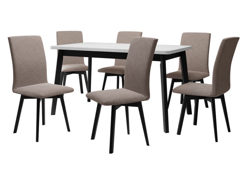 Zestaw DR24 MIRJAN 24 Stół rozkładany Oslo VI 80x140/180 + 6 krzeseł Luna 2 biały + czarny + jasnobrązowa tapicerka 1 kpl.