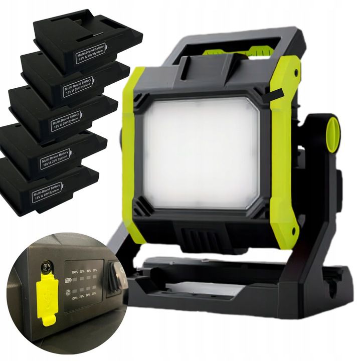 Naświetlacz LED GERMINA do akumulator 35W + adaptery do najpopularniejszych firm elektronarzędzi lampa profesjonalna 1szt.