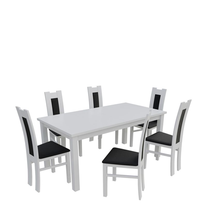 Zestaw RO17 MIRJAN 24 Stół rozkładany S18-L 80x160/200 + 6 krzeseł K41 biały + czarna ekoskóra 1 kpl.