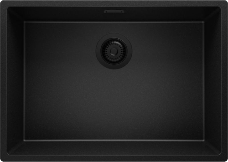 Zlewozmywak Londyn Slim PRIMAGRAN Nablatowy 66x47cm do szafki od 70cm, Cały Czarny + Syfon, S393, 1 szt.
