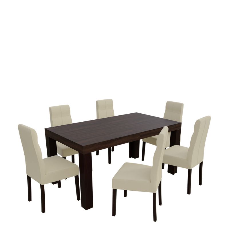 Zestaw RO47 MIRJAN 24 Stół rozkładany SF-25 90x160/210 + 6 krzeseł K63 orzech + ekoskóra ecru 1 kpl.