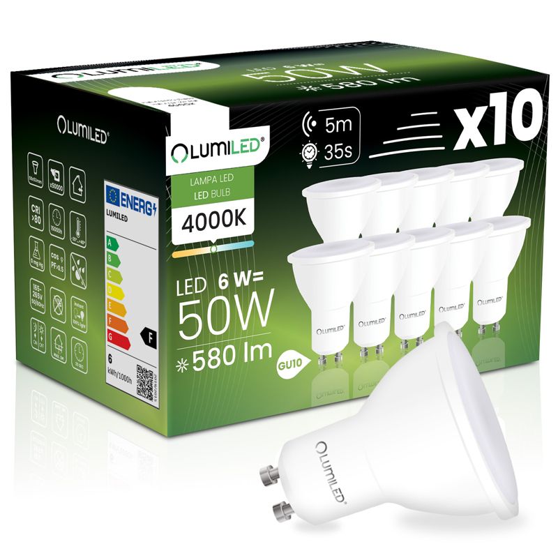 Żarówka LED Lumiled GU10 Reflektor PAR16 6W 580lm 4000K 120st z Czujnikiem Ruchu i Zmierzchu 10 szt