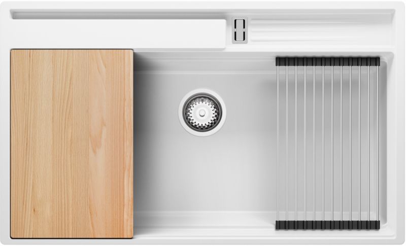 Zlewozmywak Oslo Pocket PRIMAGRAN Nablatowy 88x53cm do szafki od 90cm, Biały + Syfon + Akcesoria, S456, 1 szt.