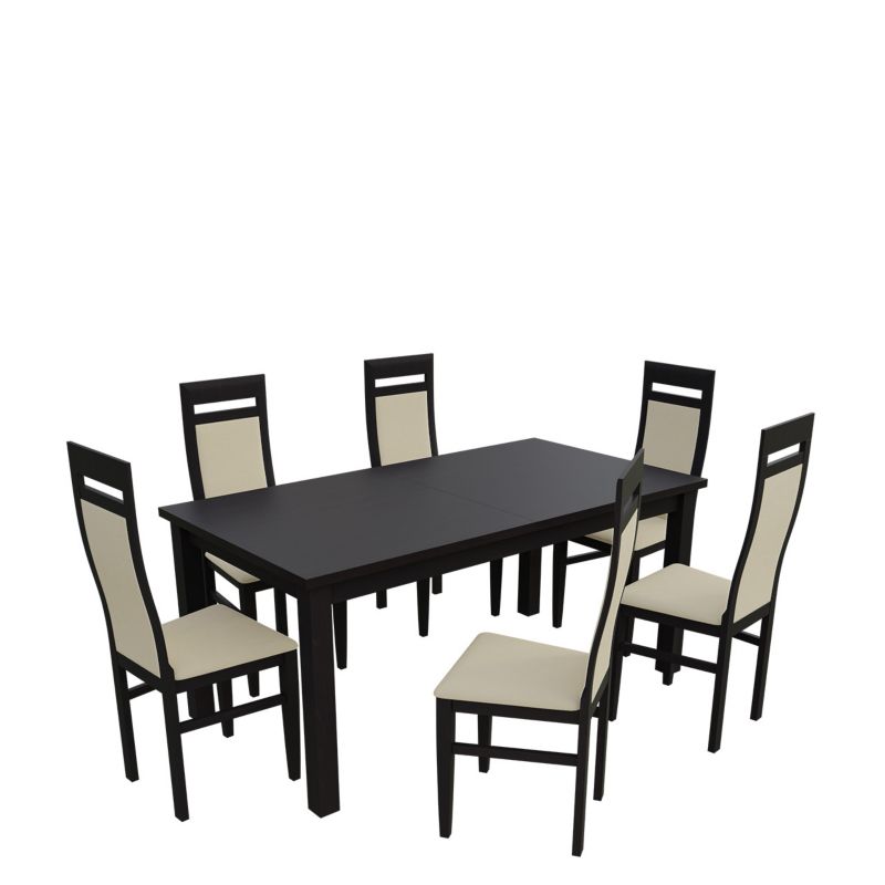 Zestaw RO24 MIRJAN 24 Stół rozkładany S18-L 80x160/200 + 6 krzeseł K70 wenge + ekoskóra ecru 1 kpl.