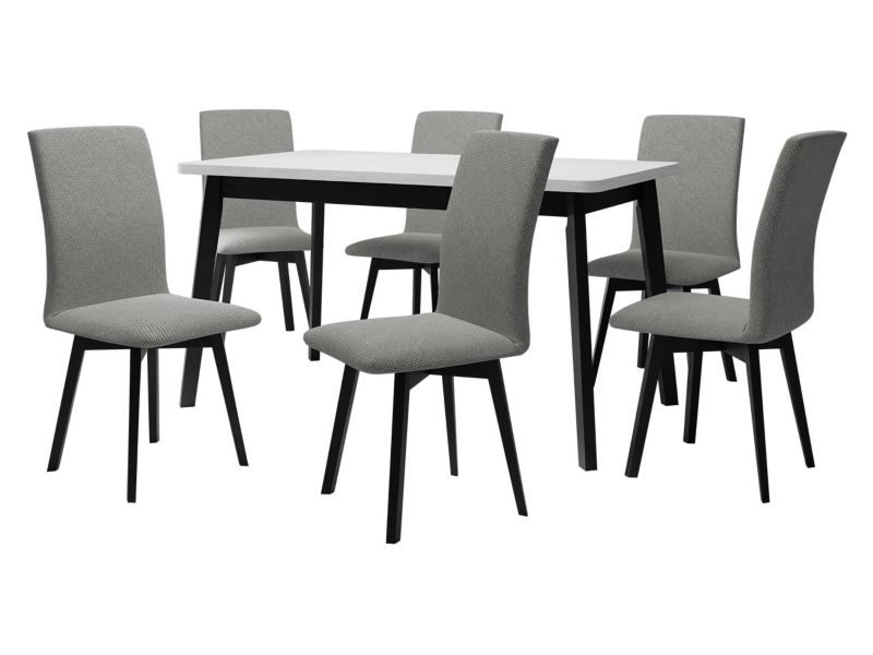 Zestaw DR24 MIRJAN 24 Stół rozkładany Oslo VI 80x140/180 + 6 krzeseł Luna 2 biały + czarny + szara tapicerka 1 kpl.