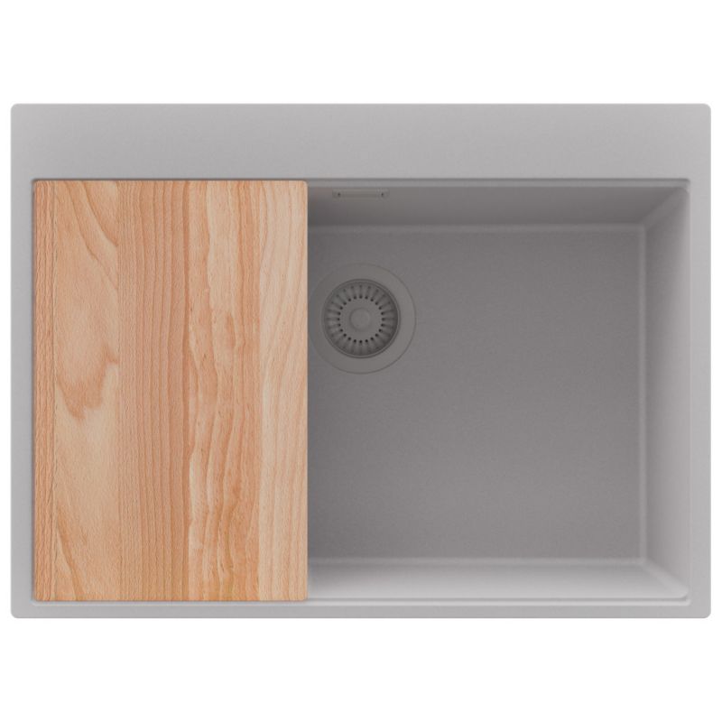 Zlewozmywak Oslo PRIMAGRAN Nablatowy 68x50cm do szafki od 70cm, Szary + Syfon + Deska, S500, 1 szt.