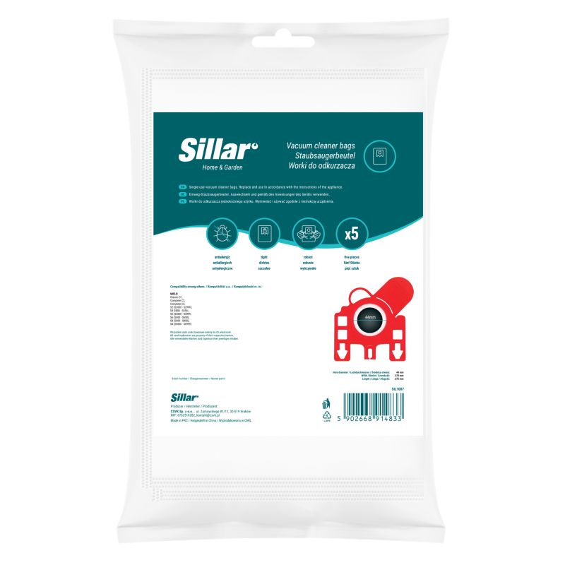 Worki do odkurzacza, Sillar, syntetyczne, zamiennik do Hoover Miele Daewoo, 5szt